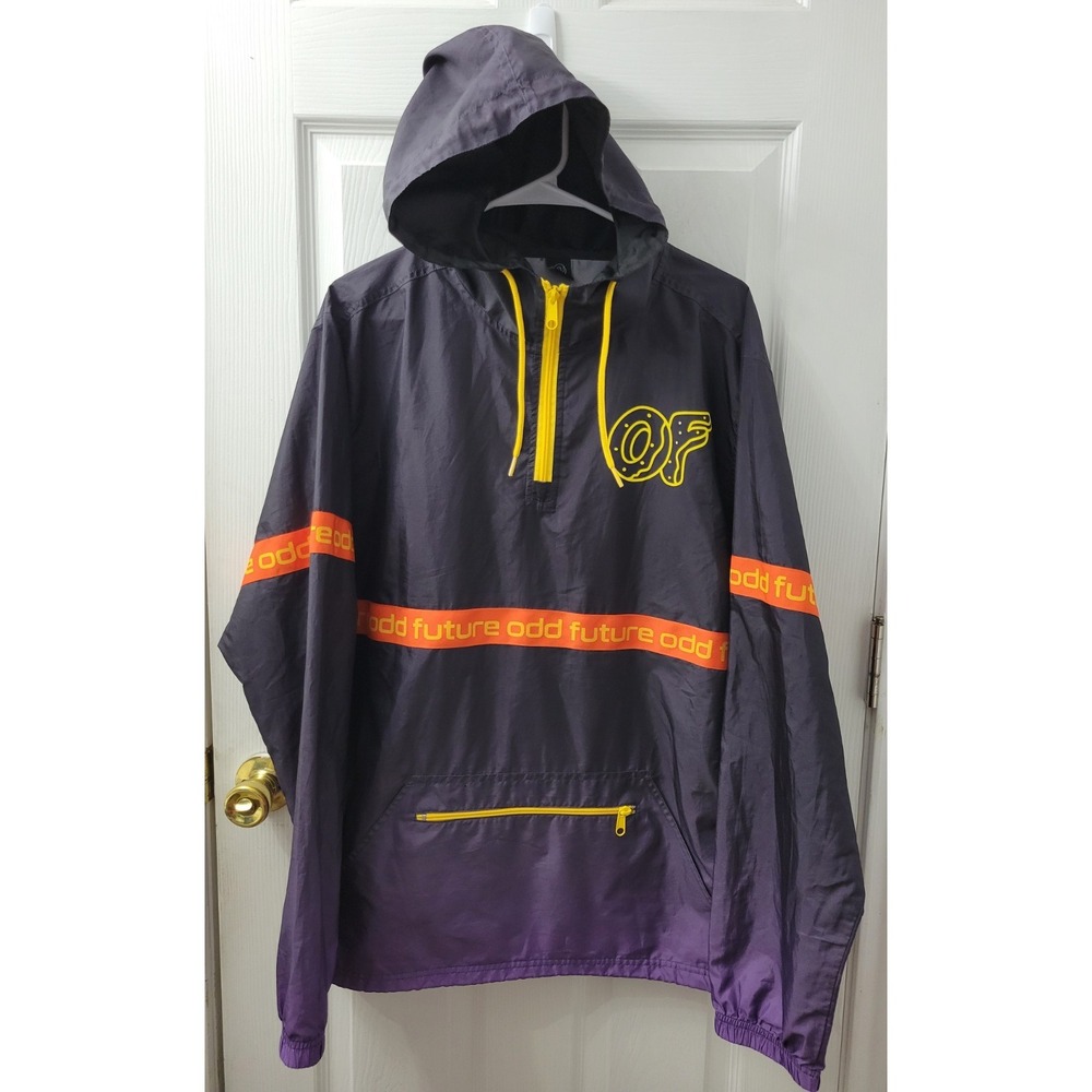 Odd Future Mens Large Pullover Rain Jacket Windbreaker Jacket Purple Black EUC